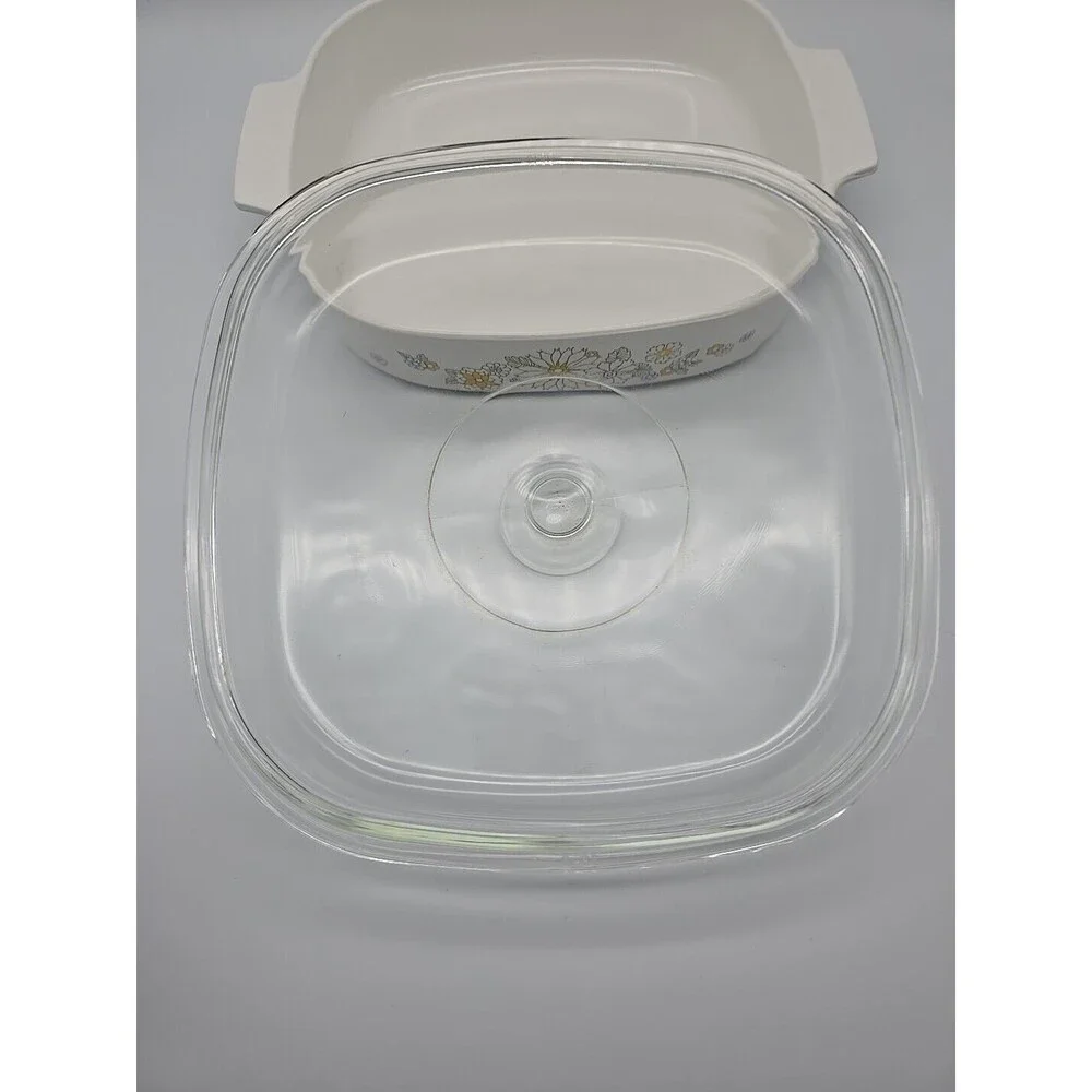 Vintage Corning Ware A-10-B Floral Bouquet Deep Square Casserole Dish with Lid